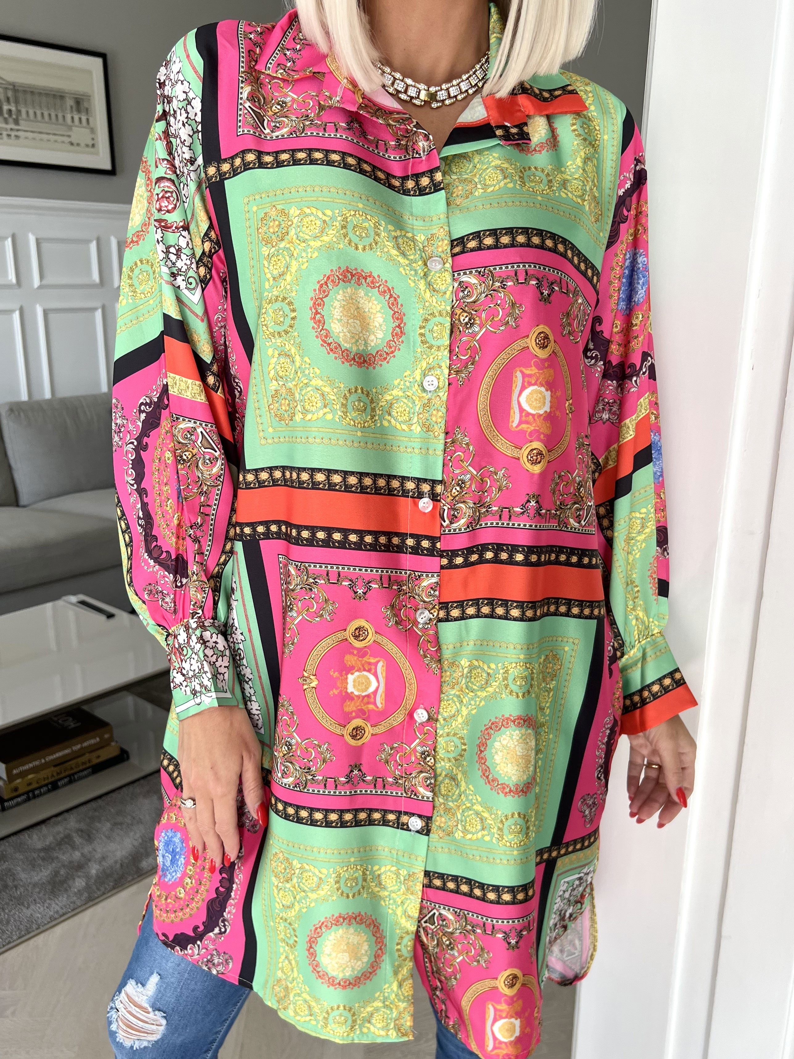 Donna - Färgglad mönstrad skjorta i silkeslook